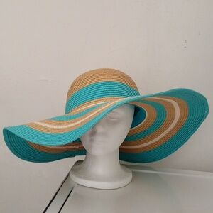 NEW Striped Tan and Blue Sun Hat